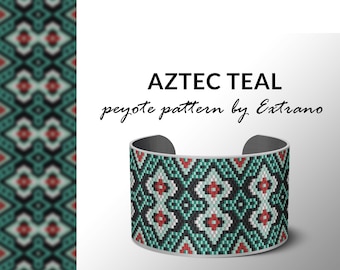 Beading pattern, pattern for bracelet, peyote pattern, peyote bracelet, bracelet pattern, peyote native, uneven peyote - AZTEC TEAL pattern