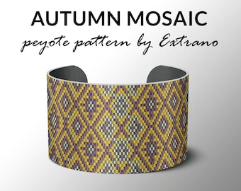 Peyote bracelet pattern, wide cuff pattern, uneven peyote stitch, peyote pattern, delica - AUTUMN MOSAIC - 3 colors only - Instant download