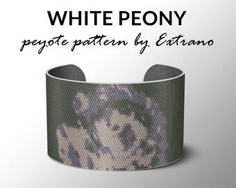 Peyote pattern, bracelet pattern, peyote bracelet, even peyote stitch pattern, flower pattern  - WHITE PEONY - 4 colors - Instant download