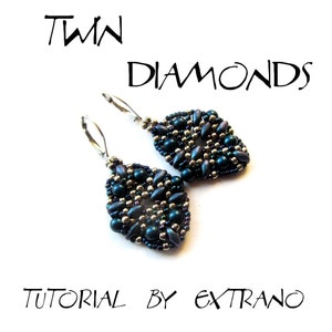 Superduo earrings tutorial, seed bead earrings, earrings tutorial, earrings pattern, superduo pattern, DIY jewelry  - TWIN DIAMONDS