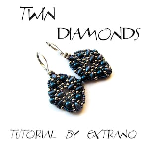 Superduo earrings tutorial, seed bead earrings, earrings tutorial, earrings pattern, superduo pattern, DIY jewelry  - TWIN DIAMONDS