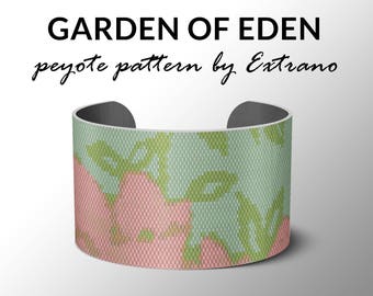 Peyote bracelet pattern, wide cuff pattern, even peyote stitch, peyote pattern, DIY jewelry - GARDEN of EDEN - 5 colors - Instant download