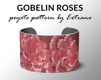 Wzór bransoletki peyote, bransoletka peyote, wzór ściegu peyote even, wzór delica - GOBELIN ROSES - 5 kolorów - Natychmiastowe pobranie