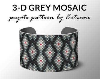 Patrón de pulsera de peyote, patrón de puño ancho, puntada de peyote desigual, patrón de peyote, joyería DIY - MOSAICO 3-D - 5 colores - Descarga instantánea
