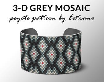 Peyote bracelet pattern, wide cuff pattern, uneven peyote stitch, peyote pattern, DIY jewelry - 3-D MOSAIC - 5 colors - Instant download