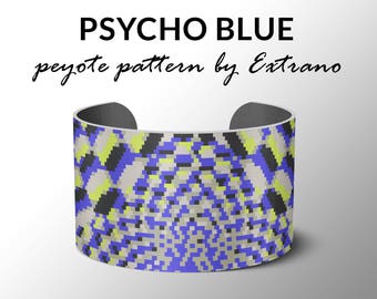 Peyote pattern bracelet, wide cuff pattern, even peyote stitch, peyote pattern, DIY jewelry - PSYCHO BLUE - 5 colors - Instant download