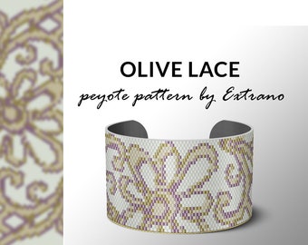 Peyote bracelet pattern, wide cuff pattern, even peyote stitch, even peyote pattern - OLIVE LACE  - 5 colors only - Instant download