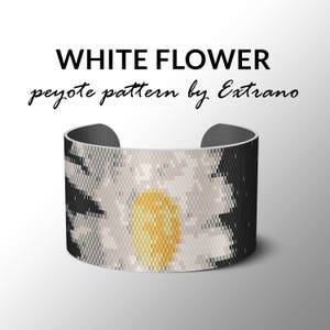 Peyote bracelet pattern, wide cuff pattern, even peyote stitch, peyote pattern, DIY jewelry WHITE FLOWER 8 colors only, Instant download image 1