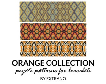 Peyote bracelet patterns, uneven peyote pattern, abstract peyote pattern, native american peyote pattern pdf diy tutorial ORANGE COLLECTION