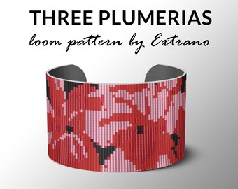 Bead Loom Pattern, Loom Tutorial, Beading Pattern, Loom Beading Pattern, Bracelet Tutorial, Bracelet Pattern, Loom Pattern - THREE PLUMERIAS