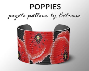 Wzór peyote, wzór bransoletki, bransoletka peyote, wzór ściegu peyote, wzór delica, 6 kolorów, PDF, natychmiastowe pobranie - POPPIES