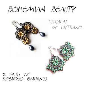 Superduo earrings tutorial, long earrings pattern, superduo pattern, bollywood earrings tutorial, bollywood earrings - BOHEMIAN BEAUTY