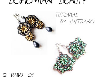 Superduo earrings tutorial, long earrings pattern, superduo pattern, bollywood earrings tutorial, bollywood earrings - BOHEMIAN BEAUTY