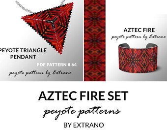Bransoletka z wzorem wisiorka, samouczek peyote, nierówny wzór peyote, trójkątny wzór peyote, wzór na czerwony zestaw koralików AZTEC FIRE