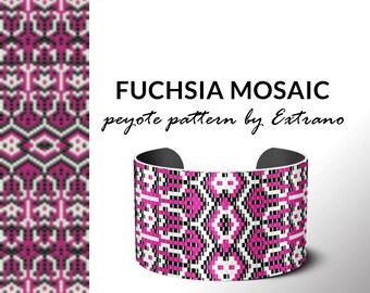 Bracelet design, odd count peyote, stitch pattern, pdf pattern, bracelet peyote, peyote pattern, native american jewelry FUCHSIA MOSAIC