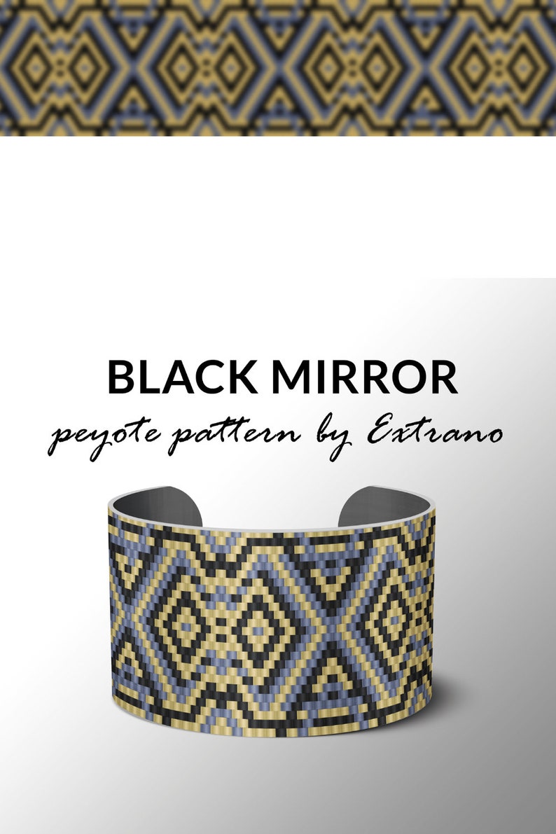 bracelet design, odd count peyote, pdf pattern, bracelet peyote, peyote pattern, native american jewelry, huichol bracelet BLACK MIRROR image 3