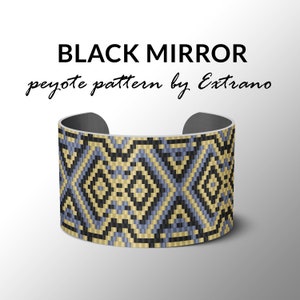 bracelet design, odd count peyote, pdf pattern, bracelet peyote, peyote pattern, native american jewelry, huichol bracelet BLACK MIRROR image 2