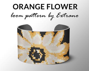 Patrón de Telar de Cuentas, Tutorial de Telar, Patrón de Cuentas, Patrón de Telar de Cuentas, Tutorial de Pulsera, Patrón de Pulsera, Patrón de Telar - FLOR DE NARANJA