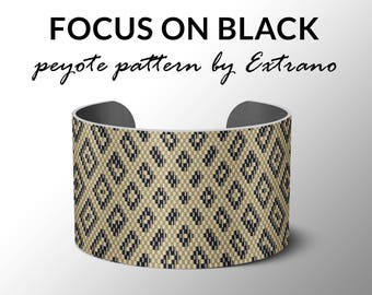 Peyote bracelet pattern, wide cuff pattern, uneven peyote stitch, peyote pattern, diy jewelry - FOCUS ON BLACK - 5 colors - Instant download