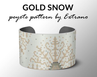 Peyote bracelet pattern, wide cuff pattern, even peyote stitch, peyote pattern, bracelet tutorial, winter pattern, DIY jewelry - GOLD SNOW