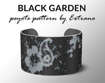 Peyote bracelet pattern, wide cuff pattern, even peyote stitch, peyote pattern, DIY jewelry - BLACK GARDEN - 4 colors - Instant download