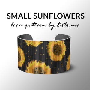 Peut inclure: Un bracelet noir en tissage avec un motif de petits tournesols jaunes. Le bracelet est réalisé à l'aide d'un métier à tisser et présente un fond noir avec des tournesols jaunes.