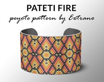 Peyote bracelet pattern, wide cuff pattern, uneven peyote stitch, peyote pattern, DIY jewelry - PATETI - 4 colors ONLY - Instant download