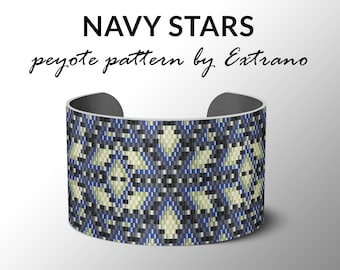 Patrón de pulsera de peyote, patrón de peyote desigual, patrón de peyote mosaico, patrón de peyote, joyería DIY NAVY STARS 6 colores, Descarga instantánea