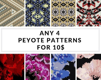 Patrón de peyote, patrón de pulsera, pulsera de peyote, peyote par, peyote desigual, descuento por volumen: elija 4 patrones de peyote por 10,00 USD