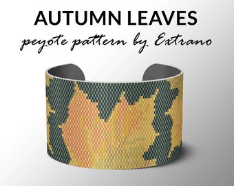 Motif bracelet peyote, motif manchette large, point peyote pair, motif peyote, bijoux DIY - FEUILLES D'AUTOMNE, 6 couleurs seulement, Téléchargement instantané