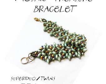 Bracelet tutorial, bracelet pattern, Superduo bracelet, superduo tutorial, DIY jewelry, beading tutorial - MOSAIC TREASURE - pdf pattern