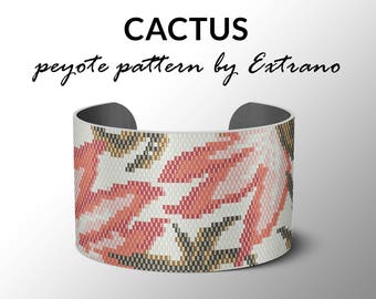 Peyote bracelet pattern, wide cuff pattern, even peyote stitch, peyote pattern, DIY jewelry - CACTUS - 6 colors only, Instant download