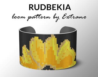 Perlen-Webstuhl-Muster, Loom-Tutorial, Perlen-Muster, Loom Perlen-Muster, Armband-Tutorial, Armband-Muster, Loom-Muster - RUDBEKIA