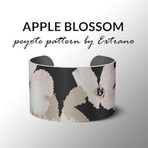 Peyote pattern bracelet, wide cuff pattern, even peyote stitch, peyote pattern, DIY jewelry - APPLE BLOSSOM, 5 colors only, Instant download