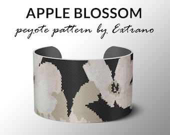 Bransoletka z wzorem peyote, szeroki wzór mankietu, równomierny ścieg peyote, wzór peyote, biżuteria DIY - APPLE BLOSSOM, tylko 5 kolorów, natychmiastowe pobranie