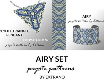 Peyote set, bracelet with pendant pattern, peyote set, uneven peyote pattern, triangle peyote pattern, pattern for beaded set AIRY