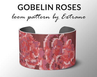 Bead Loom Pattern, Loom Tutorial, Beading Pattern, Loom Beading Pattern, Bracelet Tutorial, Bracelet Pattern, Loom Pattern - GOBELIN ROSES