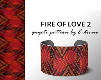 Peyote bracelet pattern, native peyote pattern,  native american, even peyote pattern, native stitch pattern, beaded bracelet FIRE OF LOVE 2