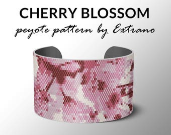 Peyote bracelet pattern, wide cuff pattern, even peyote stitch, peyote pattern, DIY jewelry, CHERRY BLOSSOM, 5 colors only, Instant download