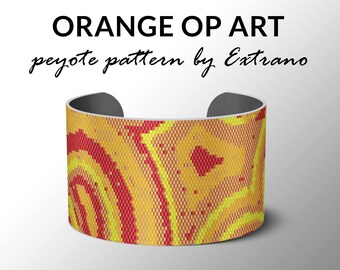 Peyote armband patroon, breed manchetpatroon, zelfs peyote steek, peyote patroon, DIY sieraden - ORANJE op-art - 5 kleuren - Instant download