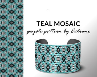 Beading pattern, pattern for bracelet, peyote pattern, peyote bracelet, bracelet pattern, peyote native, uneven peyote, native - TEAL MOSAIC