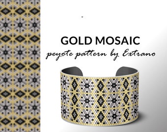 Beading pattern, pattern for bracelet, peyote pattern, peyote bracelet, bracelet pattern, peyote native, uneven peyote, native - GOLD MOSAIC