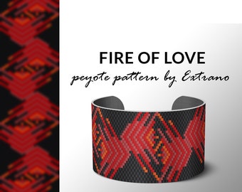 Peyote bracelet pattern, native peyote pattern,  native american, even peyote pattern, native stitch pattern, beaded bracelet FIRE OF LOVE