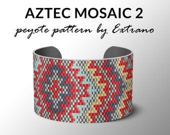 diseño de pulsera, peyote de recuento impar, patrón pdf, pulsera de peyote, patrón de peyote, joyería nativa americana, pulsera huichol - AZTEC MOSAIC 2