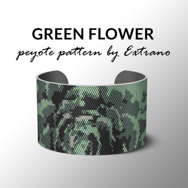 Peyote bracelet pattern, wide cuff pattern, even peyote stitch, peyote pattern, DIY jewelry - GREEN FLOWER - 5 colors - Instant download