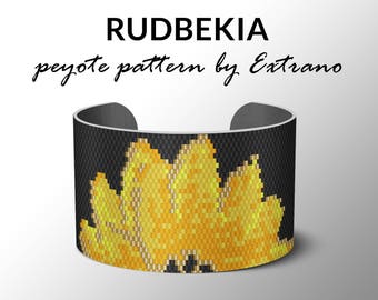 Peyote bracelet pattern, wide cuff pattern, even peyote stitch, peyote pattern, DIY jewelry - RUDBEKIA - 5 colors ONLY - Instant download
