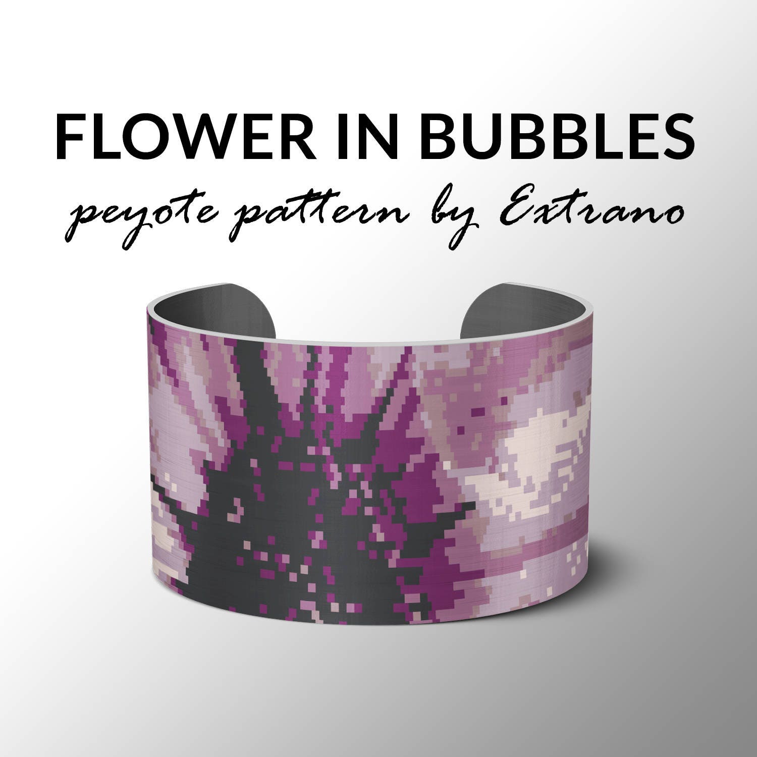 Peyote bracelet pattern, wide cuff pattern, even peyote stitch, peyote pattern, DIY jewelry - FLOWER in BUBBLES - 8 colors, instant download