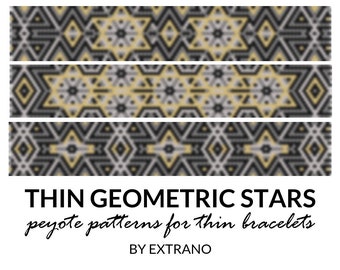 Peyote bracelet patterns, thin bracelet patterns, uneven peyote stitch, peyote pattern, native american bracelets THIN GEOMETRIC STARS