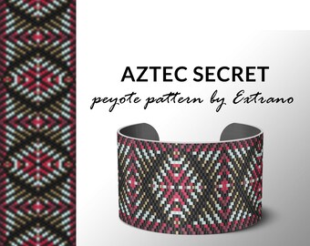 Peyote bracelet pattern, native peyote pattern, odd count, native american pattern, native stitch, pdf pattern, beaded bracelet AZTEC SECRET