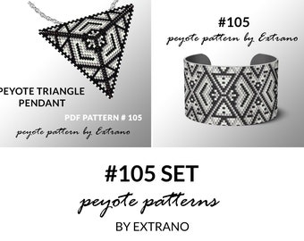 Bracelet with pendant pattern, peyote tutorial, uneven peyote pattern, triangle peyote pattern, pattern for beaded set #105 set